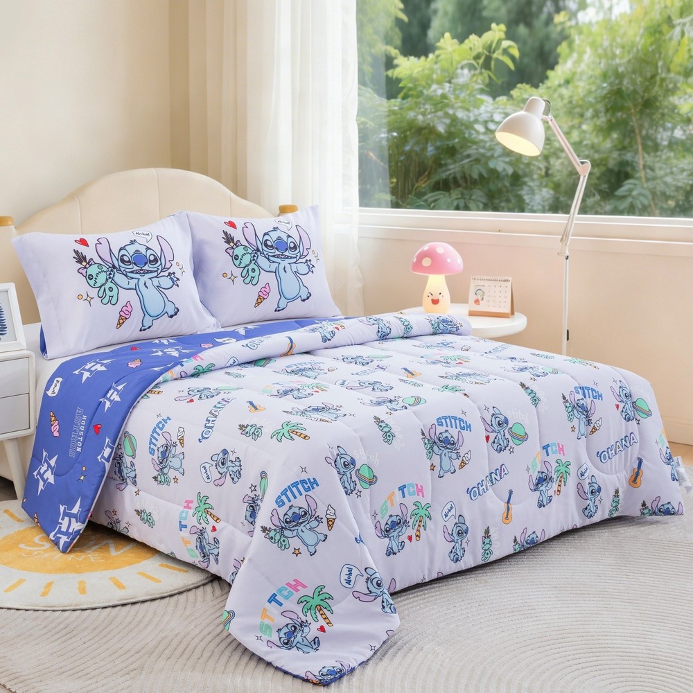 Twin/Full Printed Disney Characters + MLB Logo Bed Double Sided Comforter Set