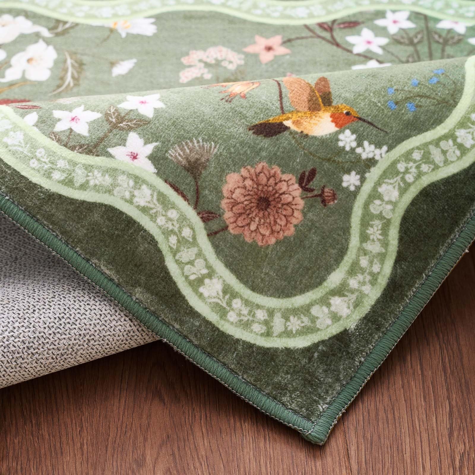 Round Rug 6ft Floral Entryway Soft Washable Kitchen Rug Oriental Non Slip Mat...