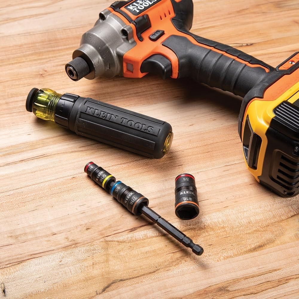 Klein Tools 32933 Impact Driver, SAE 7-in-1 Impact Socket Set, Flip Socket with