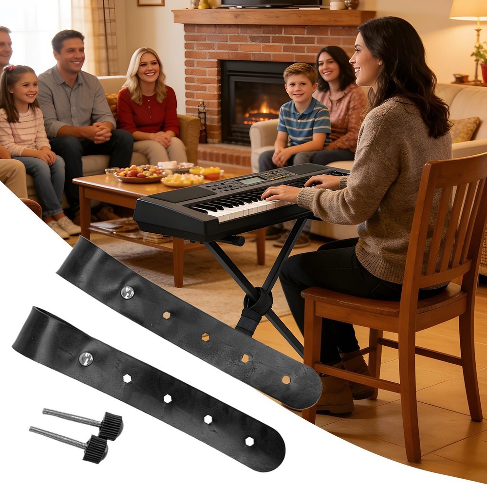 Piano Stand Straps 2-piece PU Leather Adjustable Fixing Ties Keyboard Locking