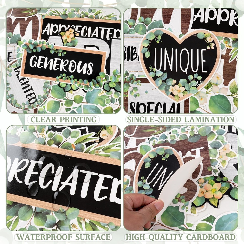 VABAMNA Bulletin Board Decorations, Eucalyptus Classroom Decor, 30Pcs Eucalyp...