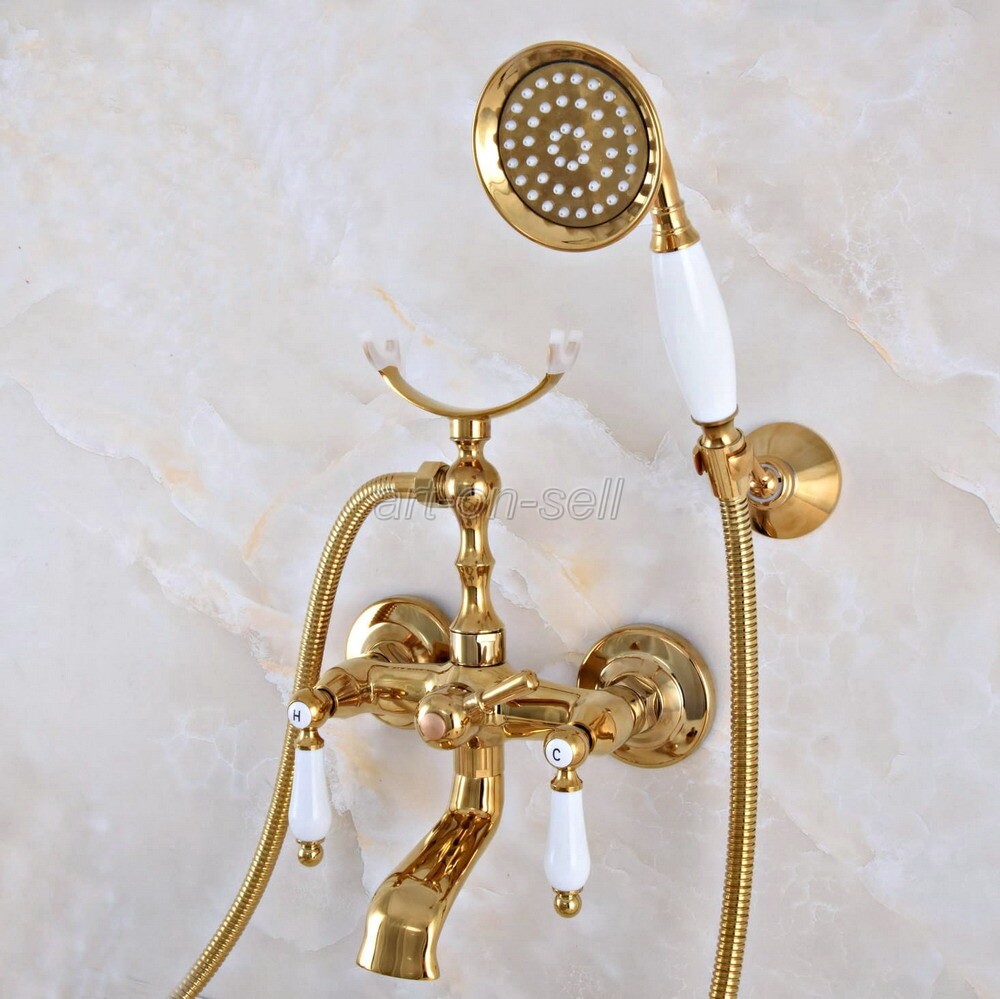 Gold Color Brass Bathroom Clawfoot Bath Tub Faucet w/ Handheld Shower ana902