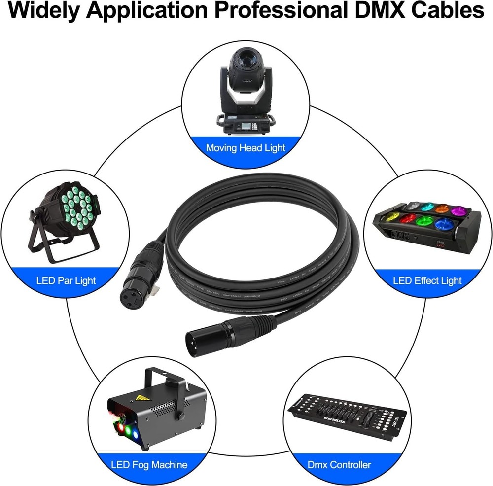 10ft DMX Cable, 4 Pack 3m Light Cables Wires, 4 10ft, Black