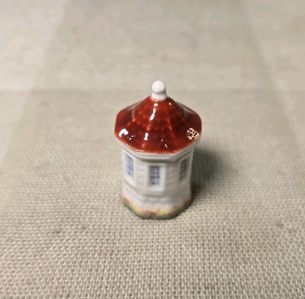 Porcelain Lighthouse Thimble Ceramic White Brick Red Roof