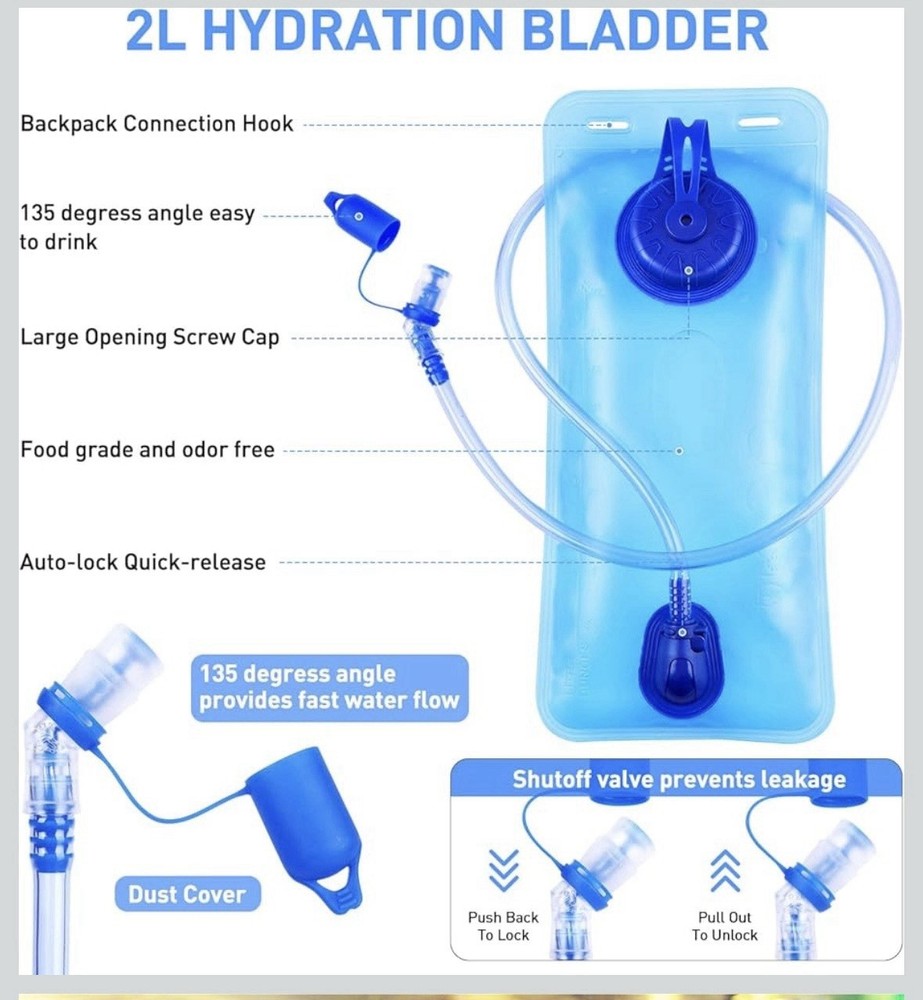 New Hydration Pack 2L Water Bladder Backpack Leakproof Trail Running Cycling