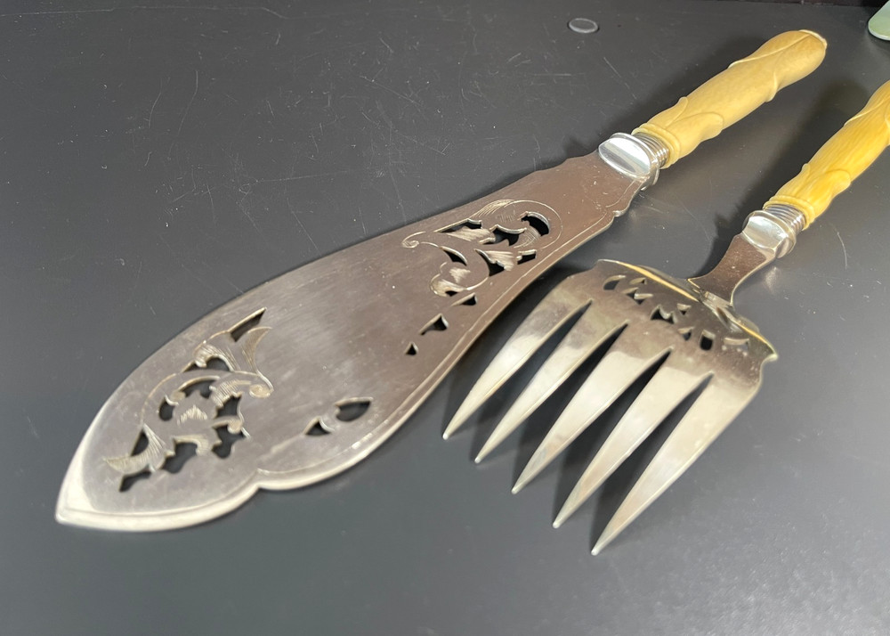 Antique Victorian Silver Plate Serving Fish Knife & Fork Set
