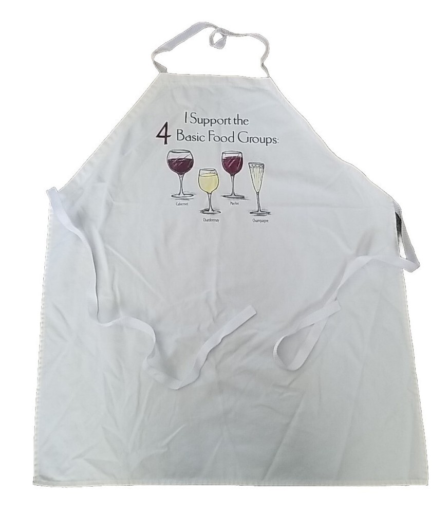 Attitude Aprons Fully Adjustable "I Support 4 Basic Food Groups" White Apron