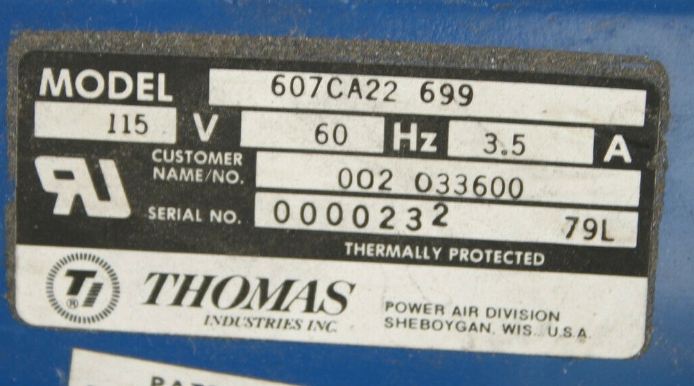 THOMAS INDUSTRIES 607CA22 699 VACUUM PUMP & PISTON COMPRESSOR