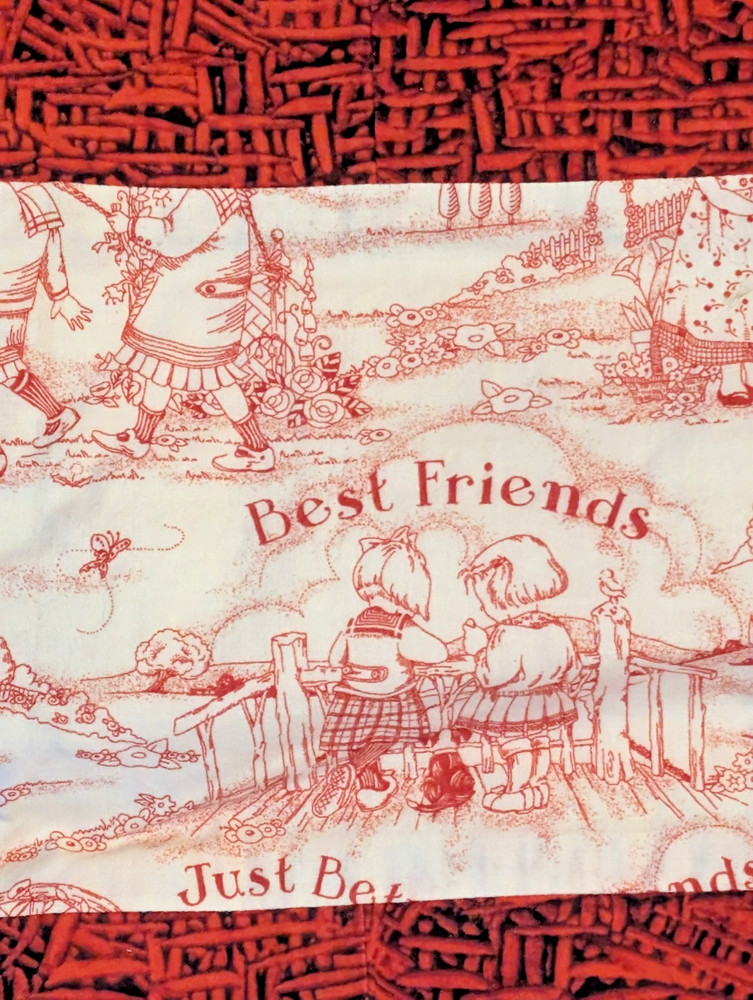 Handmade Best Friends Patchwork Red Black White Quilt Throw/Lap Size 40" x 29"