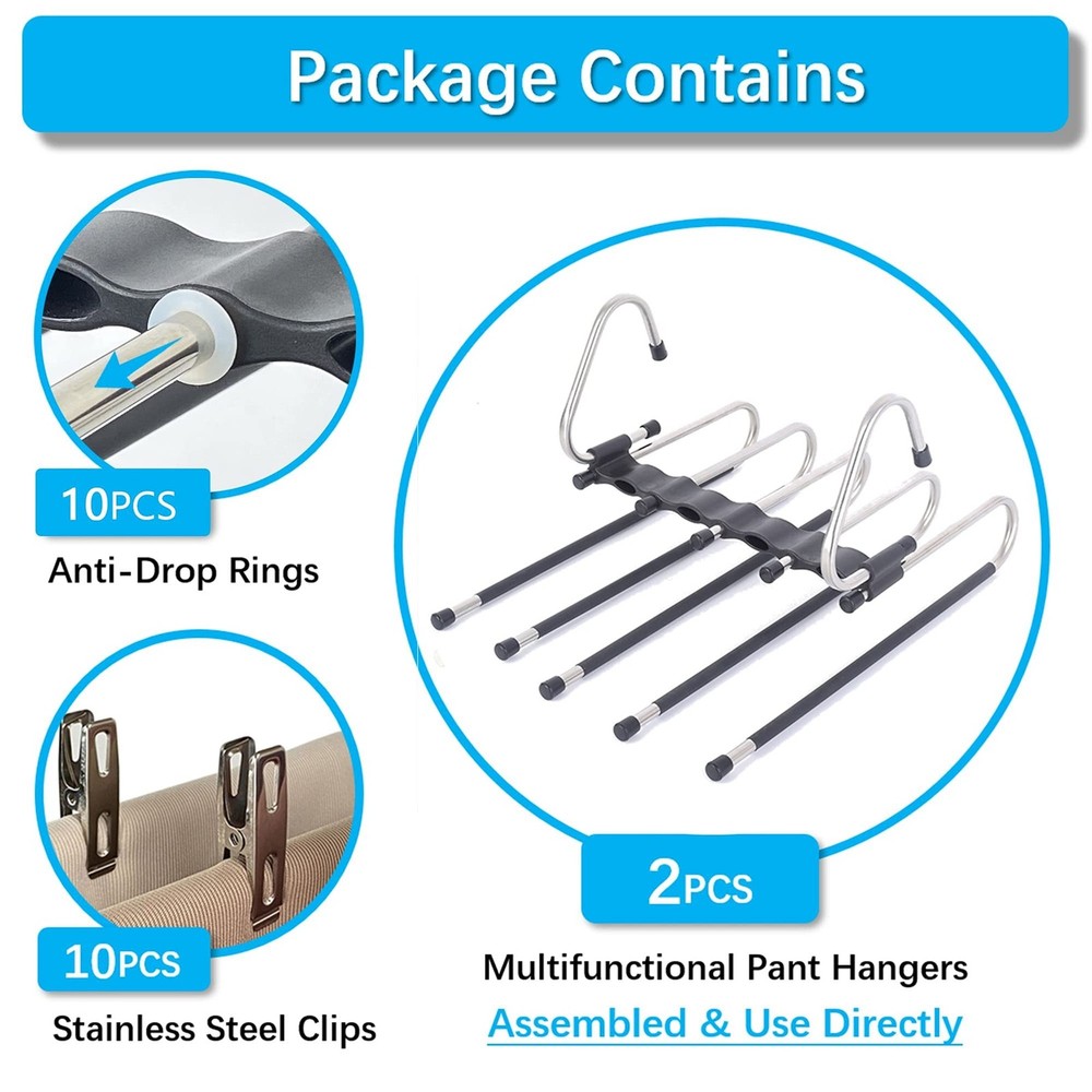 Magic Pants Hangers Set 2 Pack Space Saving Clothes organizer bin