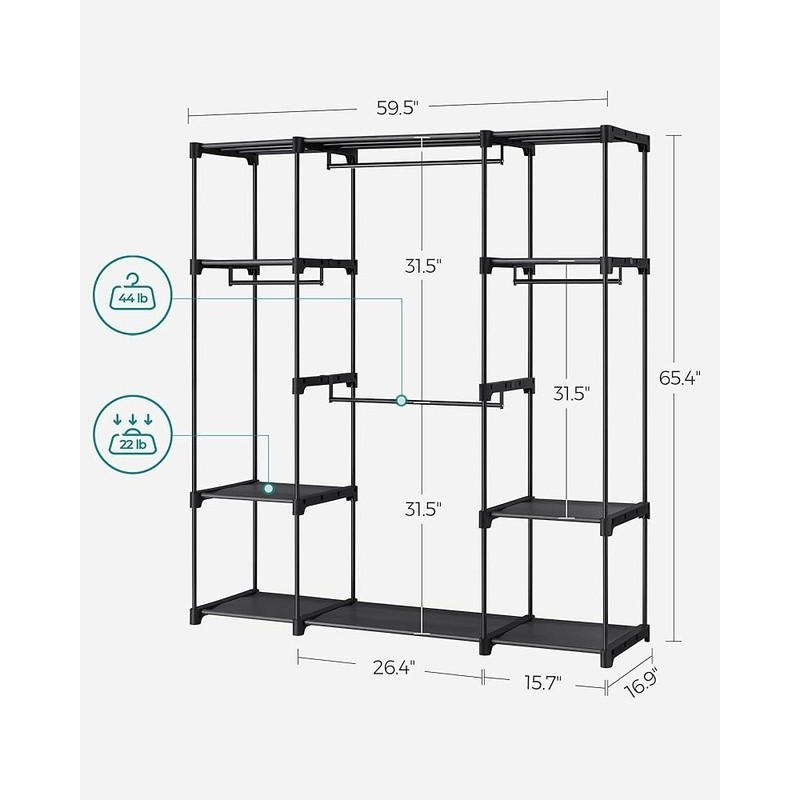Clothes Rack Wardrobe Organizer Tool-Free Anti-Tip Storage Solution Freestanding