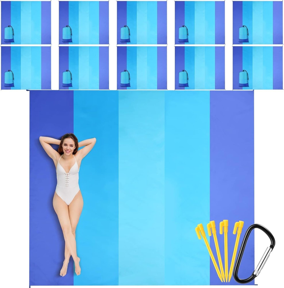 10 Pack Beach Blankets Sandproof 78x82 - Bulk Large Waterproof Mats Blue