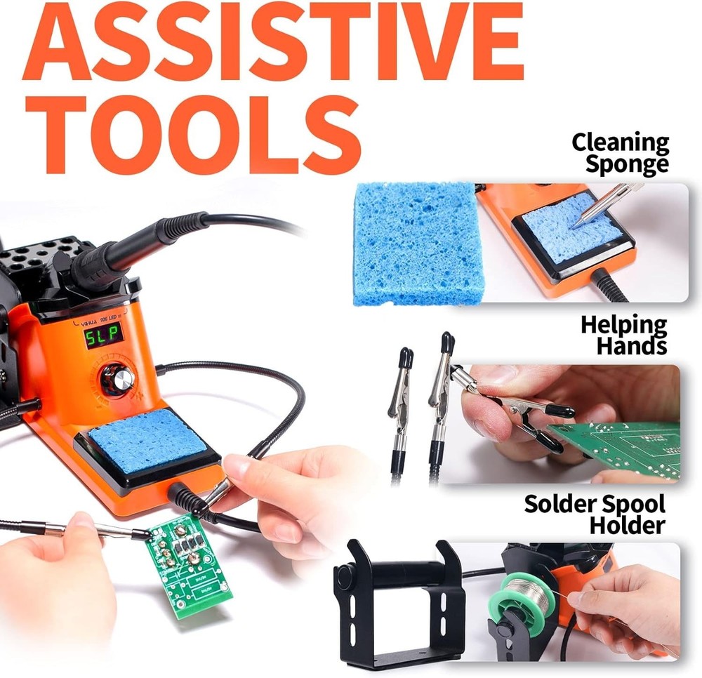 Compact 60W LED Soldering Iron Station with Adjustable Temperature & Accessories