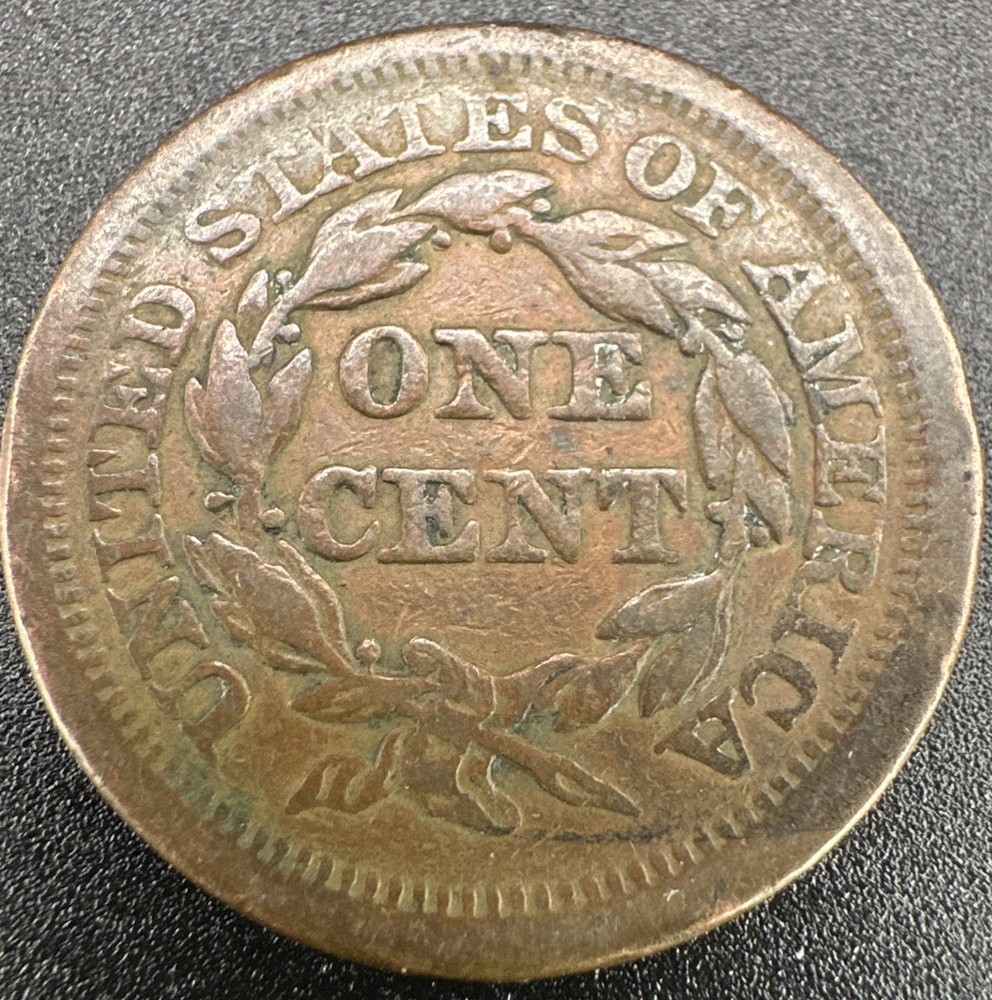 1853 Braided Hair Large Cent Lamination Error Overdate