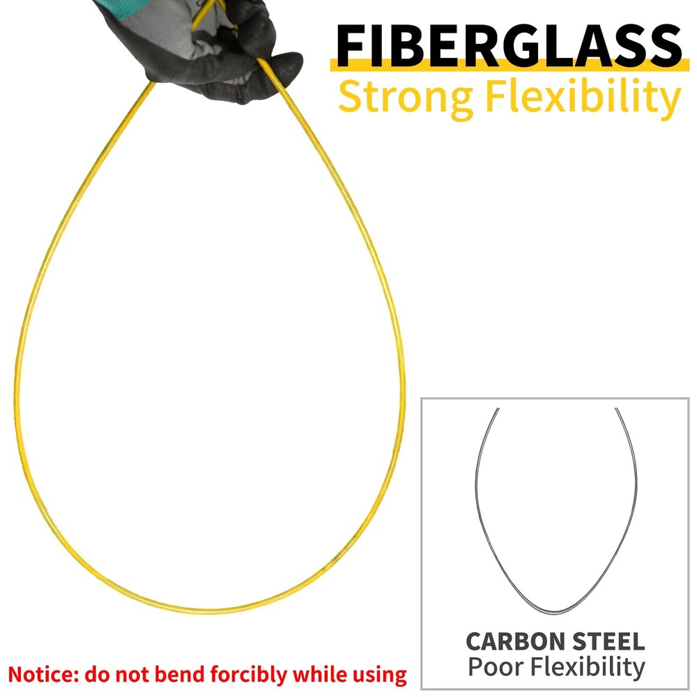 11FT Fiberglass Running Electrical Wire Cable Glow Rods Pulling, yellow