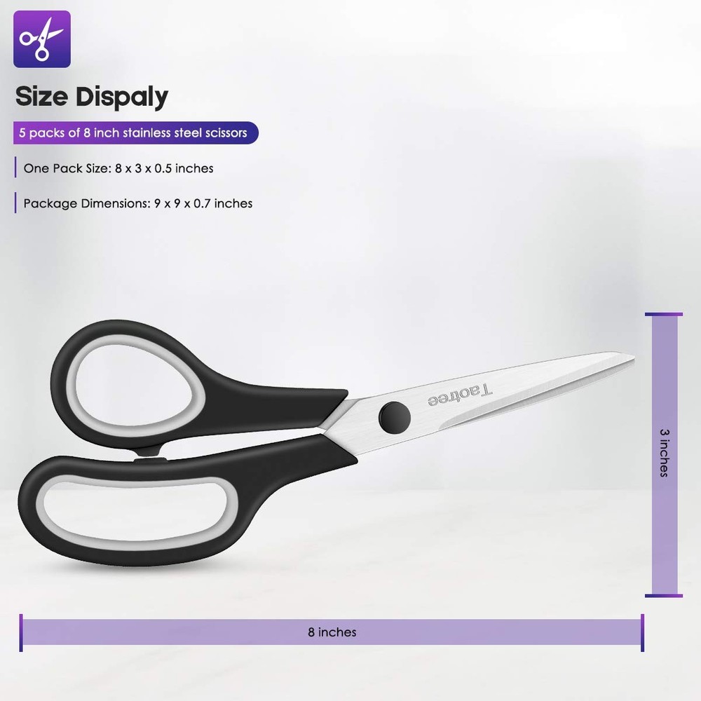 8" All Purpose Scissors Sharp Shears 5 PCS Pack Office School Crafts Use