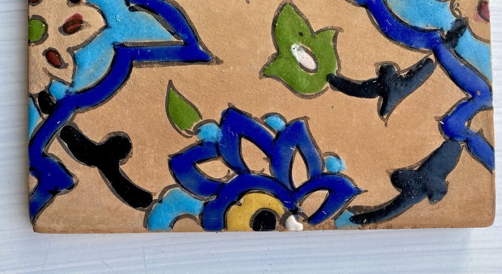 Antique Middle Eastern Hand Painted Pottery Tile