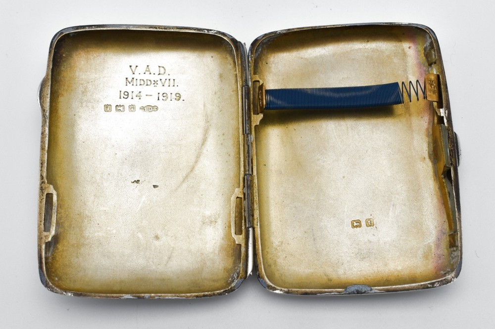 Antique Solid Silver Cigarette Case Pattern Engraved 1918 Curved Acanthus