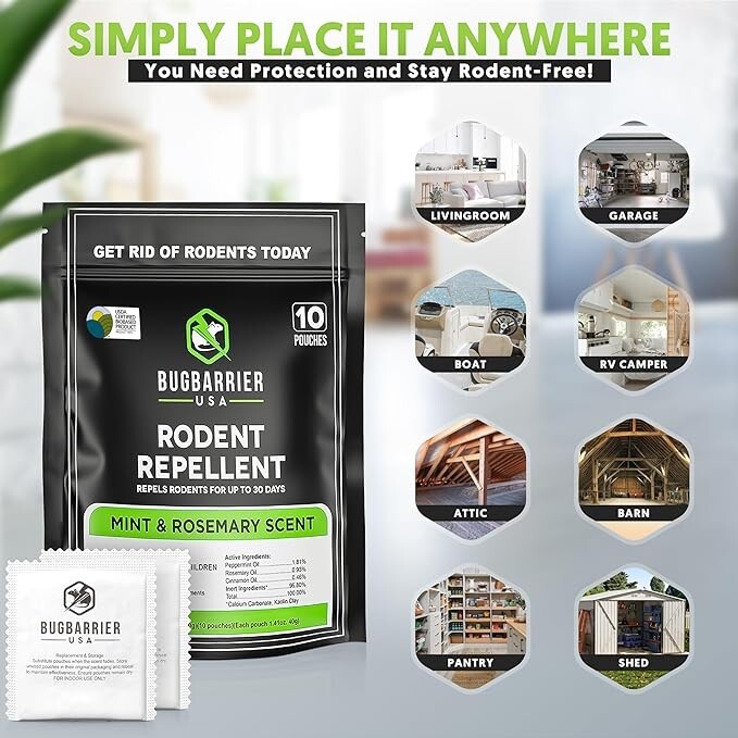 BugBarrier's Extra-Strength Mouse Mint & Rosemary Scent 10 Pouches
