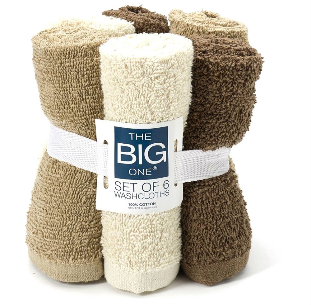 The Big One 6-pack Solid Washcloths (Linen)