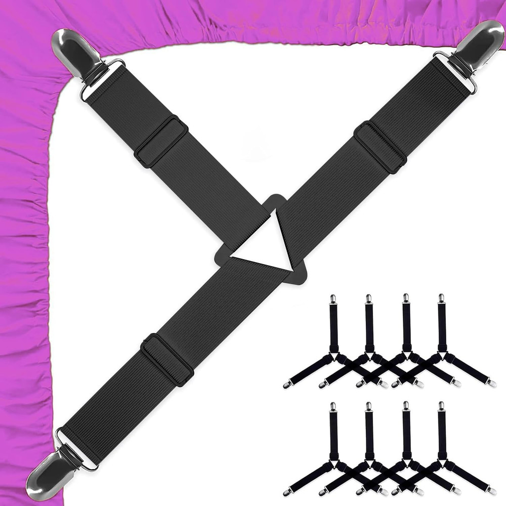 8 White Bed Sheet Holder Straps, Adjustable Bed Sheet Straps Holders, Fitted Bed