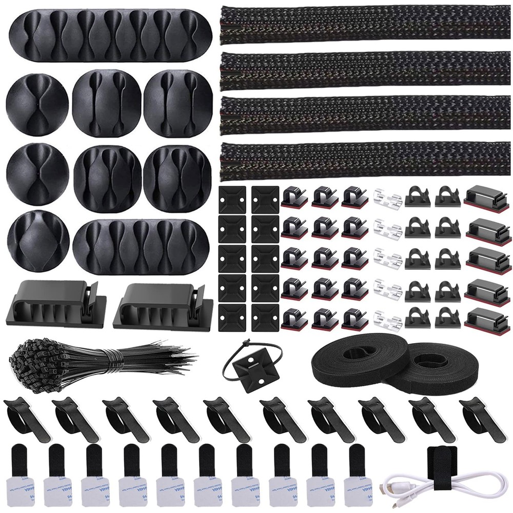 Cord Management Organizer Kit 4 Cable Sleeve split with 41Self Adhesive Cable...