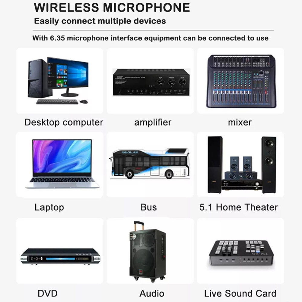 Pro UHF Wireless Microphone System Set Dual Handheld Rechargeable Karaoke Kit US