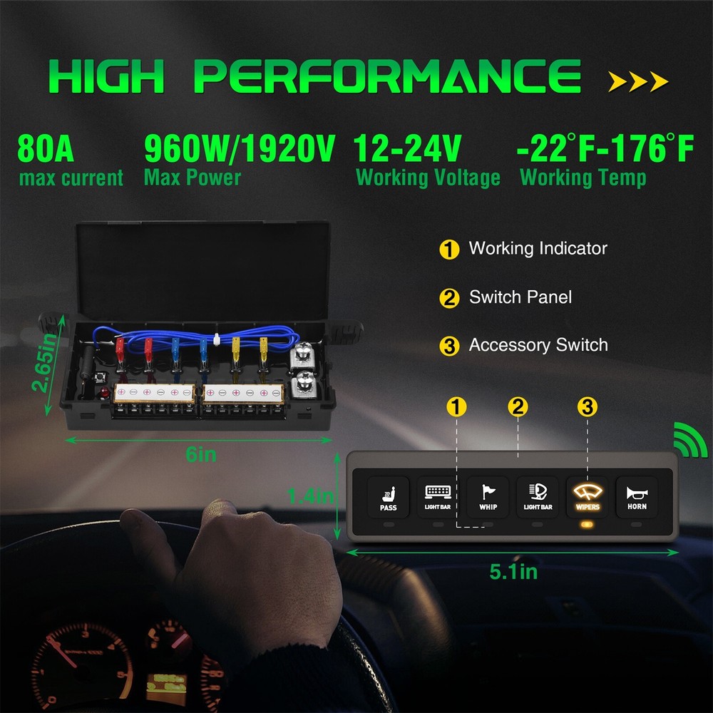 Wireless 6 Gang Switch Panel Led Light Bar Switch Panel Led Flash Toggle Switch