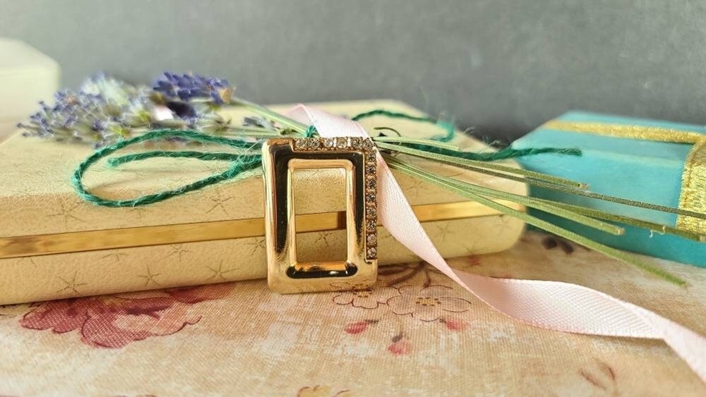 Parklane Rectangular Rhinestone Gold Pendant