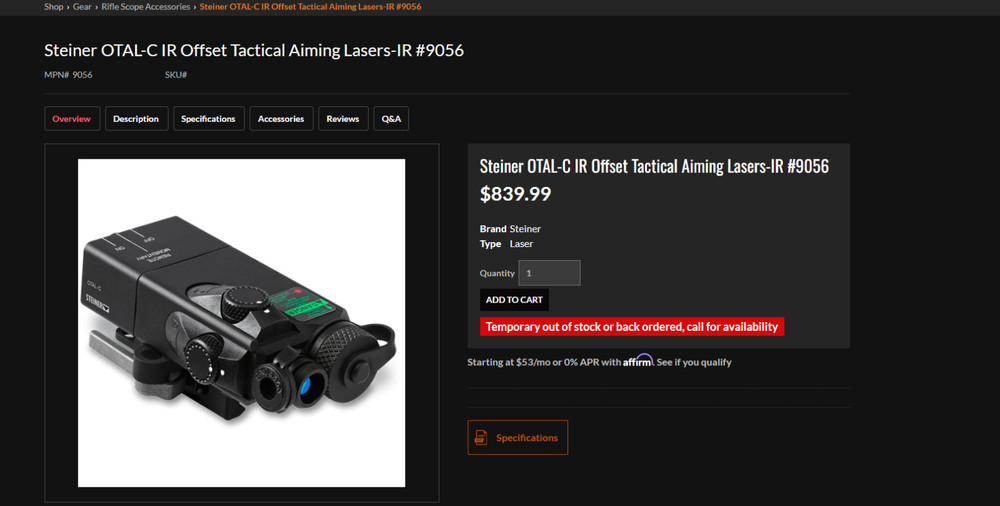 SteinerOTAL-C IR Offset Tactical Aiming Lasers-IR #9056
