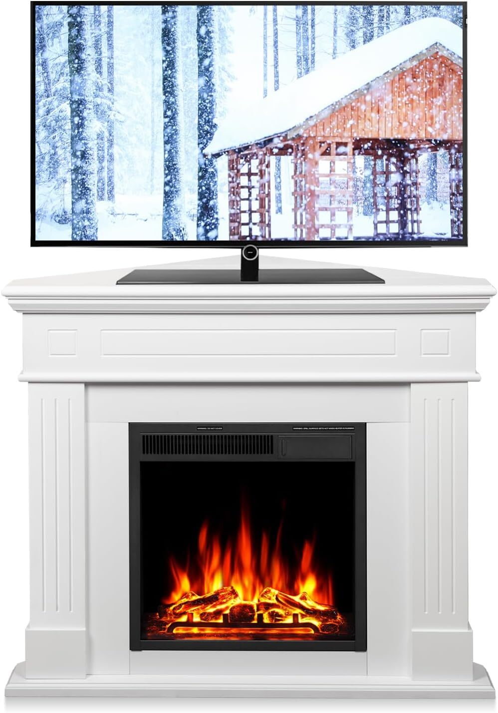 43” Corner Electric Fireplace Mantel Wooden Surround Firebox, TV Stand,Remote