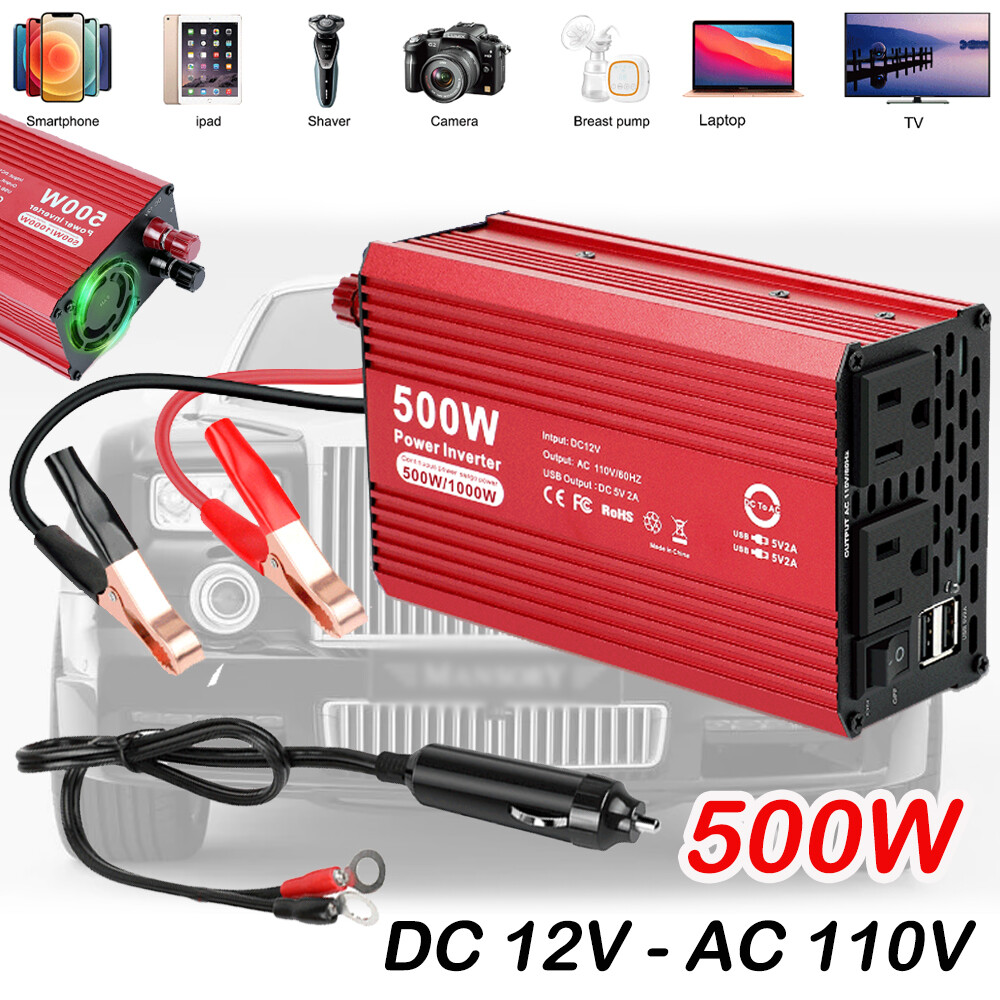 500W Car Power Inverter DC 12V To AC 110V 120V Adapter Converter 2 USB 2 AC