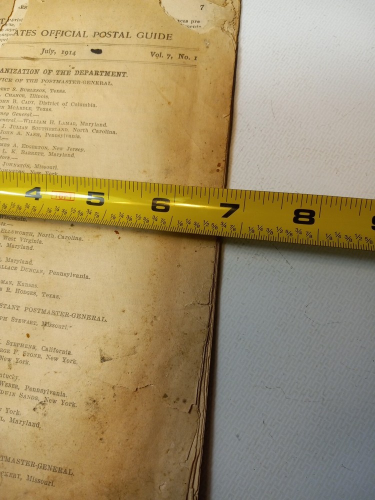 Antique United States Official Postal Guide Book Manual July, 1914 See Pics/46b