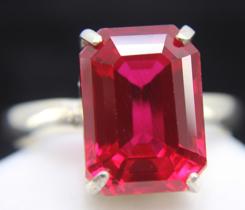 5.77 Gms Natural Red Ruby Emerald Cut Sterling Silver 925 Ring Gift For Her