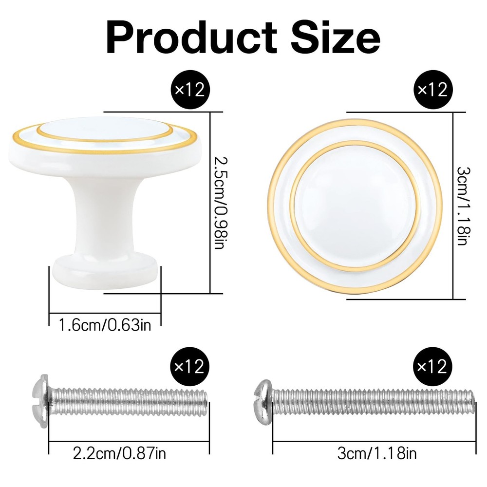 Kalolary 12 Pack Cabinet Hardware Knobs, 1.18 Inch Kitchen Drawer Knob with S...