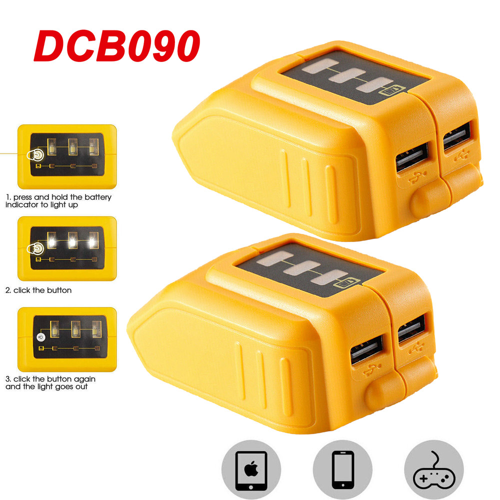 2pack USB+Type C Source Li-ion Battery Charger Adapter for Dewalt 18/20V DCB090