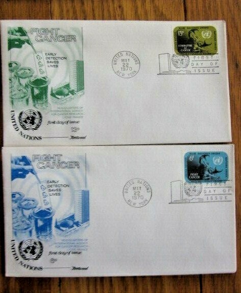 FIGHT CANCER EARLY DETECTION 1970 COMPLETE SET 2 FDCS UNADD  FLEETWOOD CACHETS