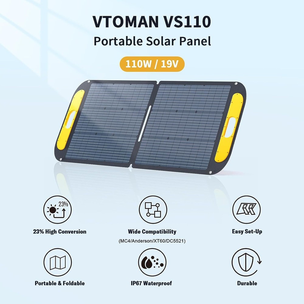 VTOMAN VS110 Portable Solar Panel 110W 19V, 23% Efficiency Foldable Solar Panel