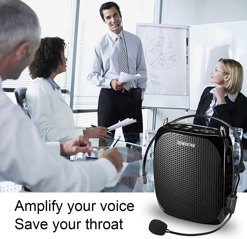 Portable Rechargeable Mini Voice Amplifier with Wired Microphone Headset and Wai