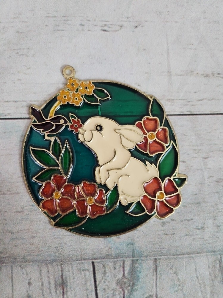 Vintage Easter Rabbit Decoration Stained Glass Sun Catcher