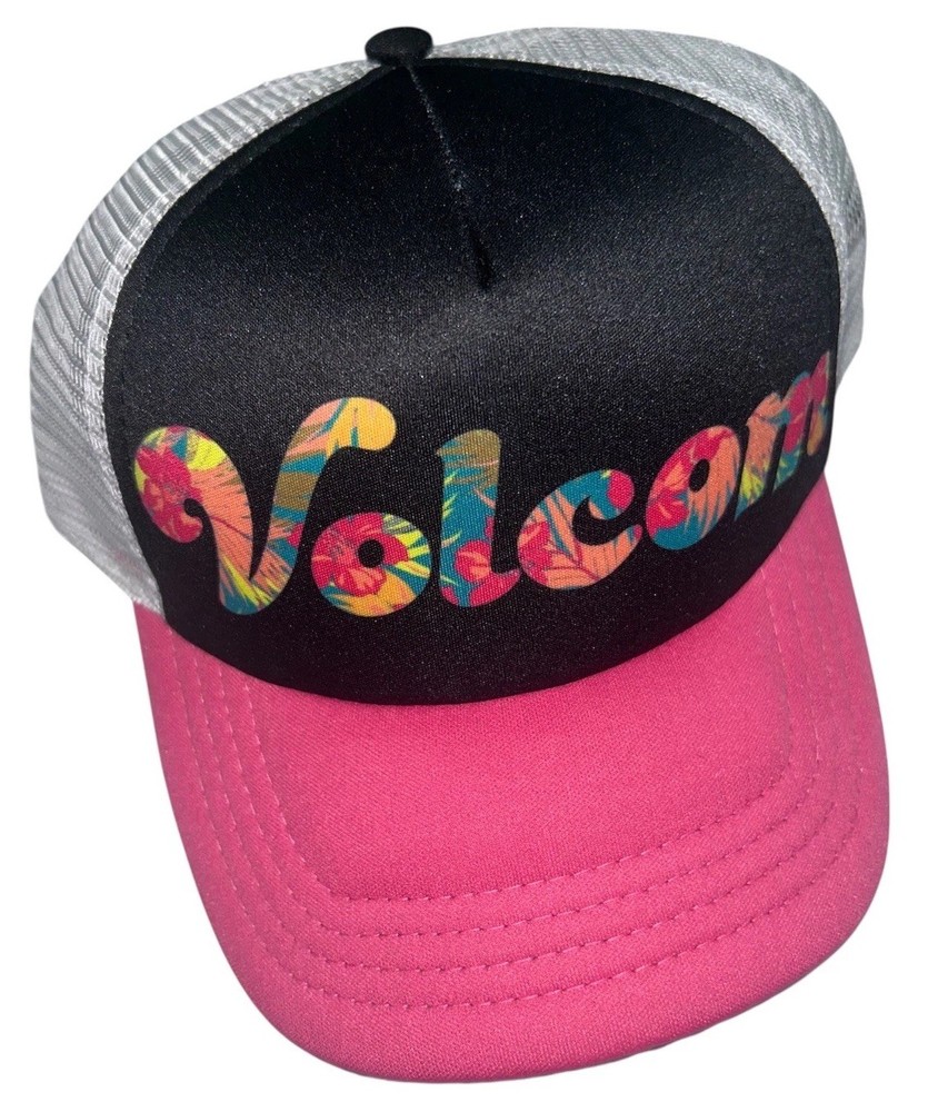Volcom Black Pink White Snapback Adjustable One-Size Trucker Cap Hat