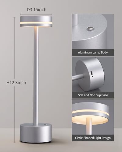 Portable Table Lamp Battery Powered LED Lamp Cordless Table Lights 3 Silver