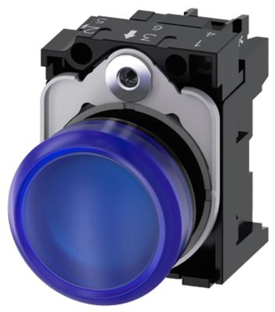Siemens 3SU11036AA501AA0 Indicator Light With Holder, Blue, Front Panel Mount R