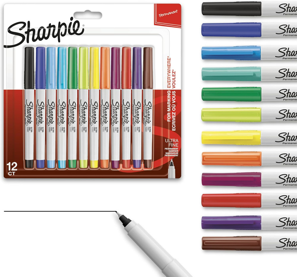 37175PP Permanent Markers, Ultra-Fine Point, Assorted Colors, 12 Pack
