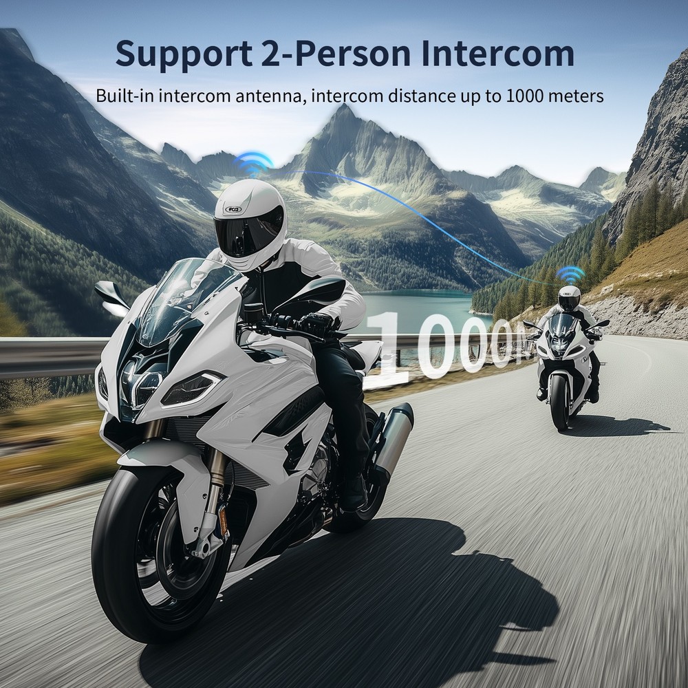 2X 1000M T1 Bluetooth Intercom Motorcycle Headset Helmet Intercom 2 Rider FM