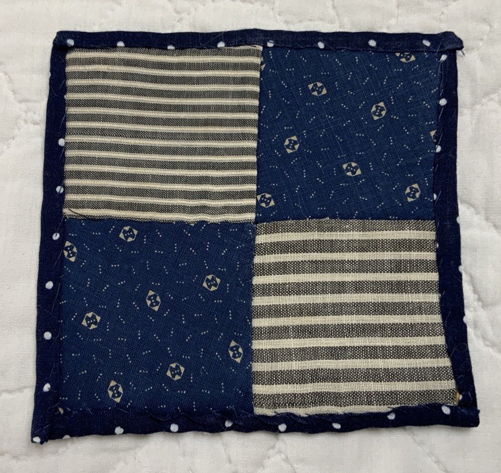 Vintage Patchwork Quilt Table Topper, Early Calicos, Four Patch, Blue, Multi