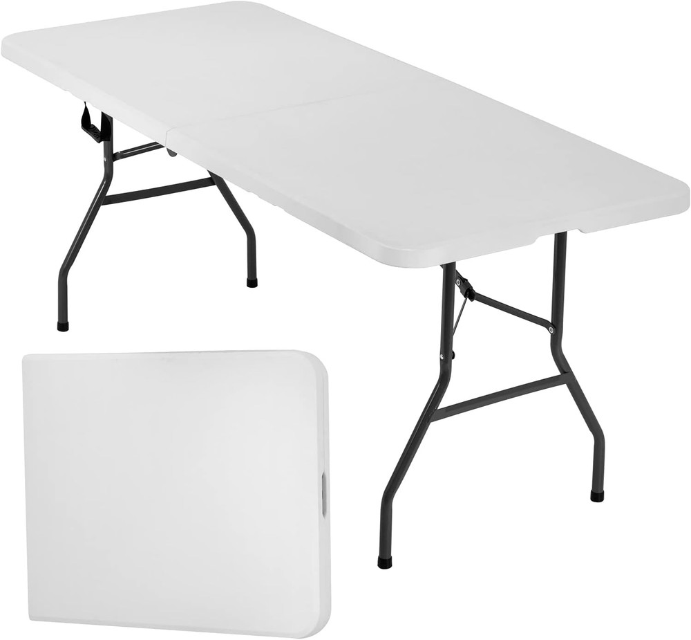 Folding Half Portable Foldable Table for Parties Backyard Events (White, 6 FT 70