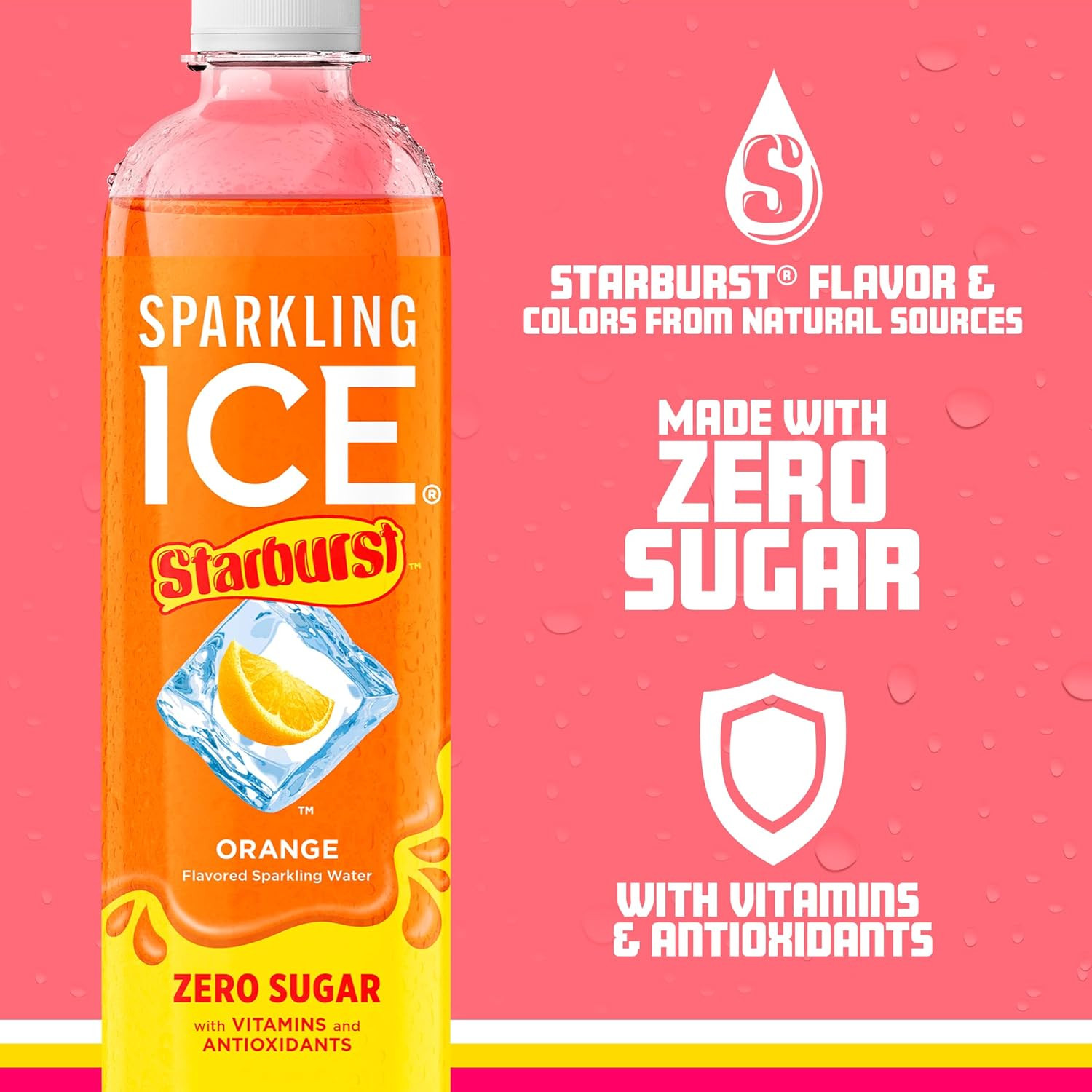 Sparkling Ice STARBURST Orange, Zero Sugar Flavored Sparkling Water