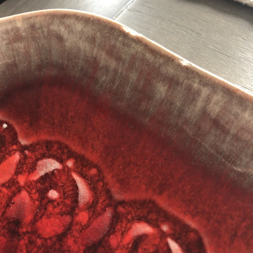 Bantam Tileworks 18” x 8.25” Rectangle Textured Glossy Deep Red Serving Platter