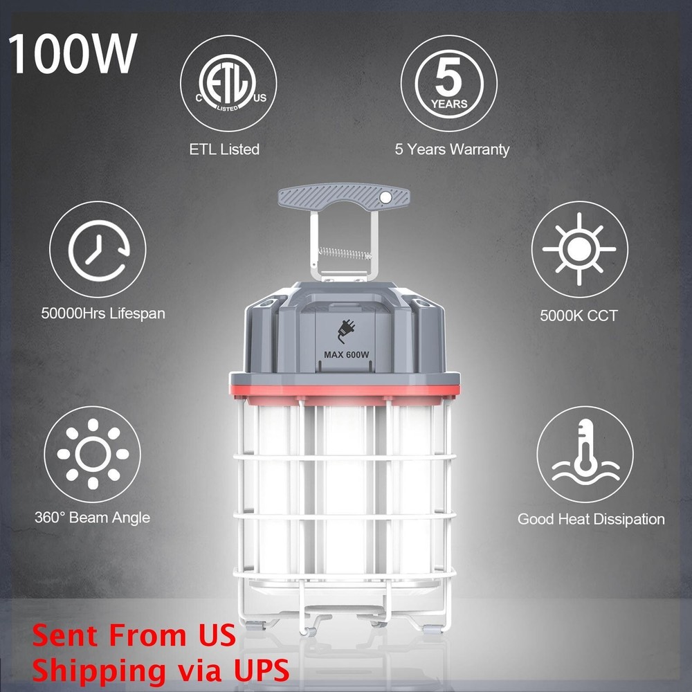 100W Linkable LED Temporary Hanging Work Light Portable Job Site Working Light